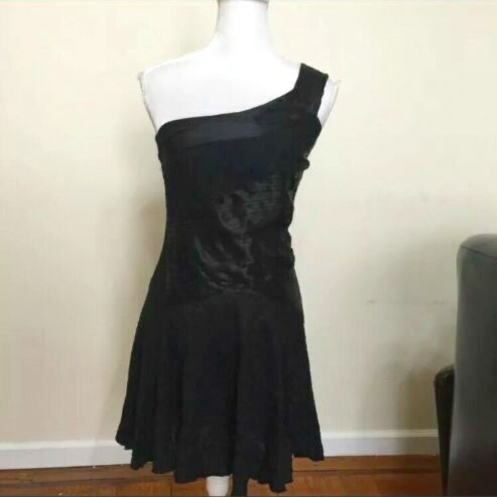 Brand New ALICE + OLIVIA Black One Shoulder Lace Silk Cocktail Dress Sz XS